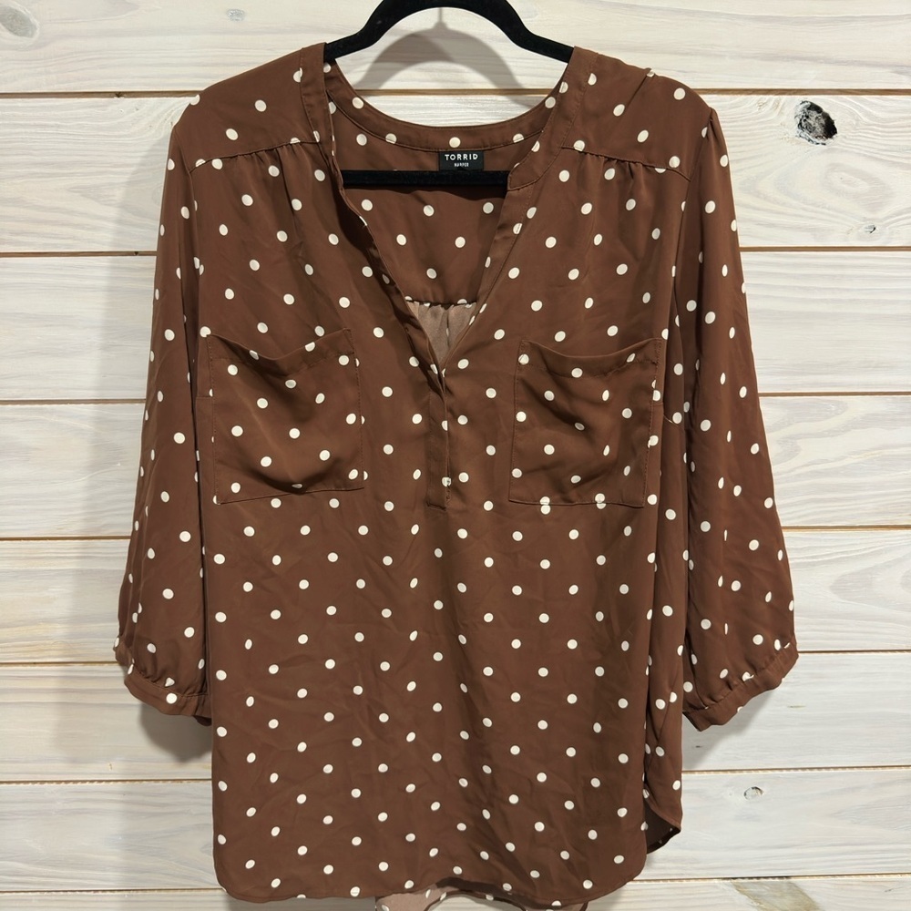 Torrid Chocolate Polka Dot Blouse - Picture 1 of 8